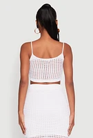Womens Crochet Cropped Cami, White, Size XL