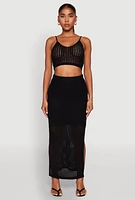 Womens Lined Crochet Maxi Skirt, Black, Size S