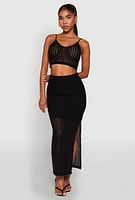 Womens Lined Crochet Maxi Skirt, Black, Size S