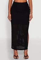 Womens Lined Crochet Maxi Skirt, Black, Size S