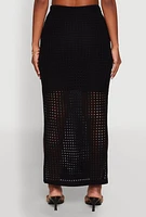 Womens Lined Crochet Maxi Skirt, Black, Size S
