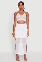 Womens Lined Crochet Maxi Skirt, White, Size M
