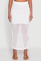 Womens Lined Crochet Maxi Skirt, White, Size M