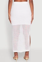 Womens Lined Crochet Maxi Skirt, White, Size M
