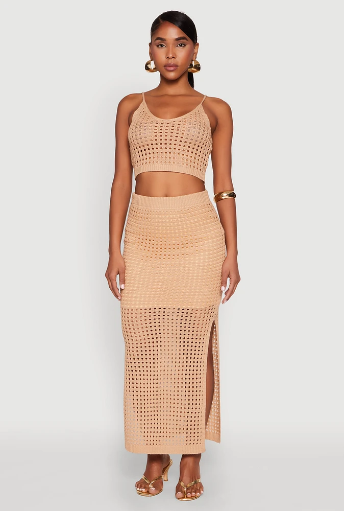 Womens Lined Crochet Maxi Skirt,