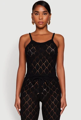 Womens Crochet Diamond Knit Cami, Black,