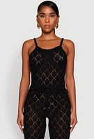 Womens Crochet Diamond Knit Cami, Black,
