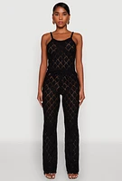 Womens Crochet Diamond Knit Cami, Black,