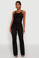 Womens Crochet Diamond Knit Cami, Black,