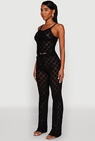 Womens Crochet Diamond Knit Cami, Black,