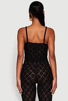 Womens Crochet Diamond Knit Cami, Black,