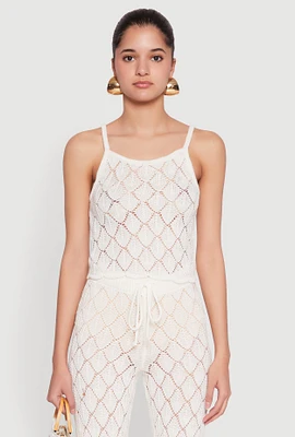 Womens Crochet Diamond Knit Cami, White, Size XL