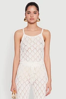 Womens Crochet Diamond Knit Cami, White, Size XL