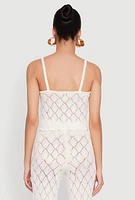 Womens Crochet Diamond Knit Cami, White, Size XL