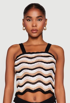 Womens Wavy Striped Crochet Crop Top,