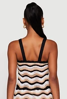 Womens Wavy Striped Crochet Crop Top,