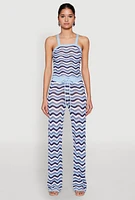 Womens Wavy Striped Crochet Crop Top, Blue,