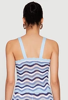 Womens Wavy Striped Crochet Crop Top, Blue,