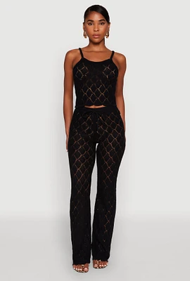 Womens Crochet Diamond Knit Pants, Black, Size M