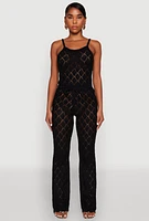 Womens Crochet Diamond Knit Pants, Black, Size M
