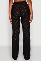Womens Crochet Diamond Knit Pants, Black, Size M