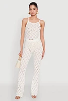 Womens Crochet Diamond Knit Pants, White, Size XL