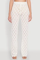 Womens Crochet Diamond Knit Pants, White, Size XL