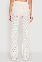 Womens Crochet Diamond Knit Pants, White, Size XL