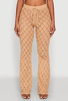 Womens Crochet Diamond Knit Pants, Khaki, Size XL