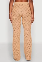 Womens Crochet Diamond Knit Pants, Khaki,