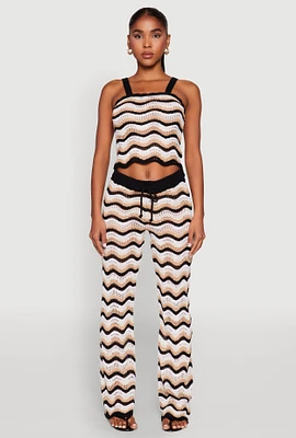 Womens Wavy Striped Crochet Pants, Multi, Size S