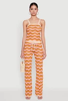 Womens Wavy Striped Crochet Pants, Orange, Size L