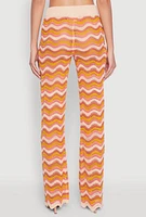 Womens Wavy Striped Crochet Pants, Orange, Size L