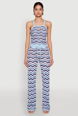 Womens Wavy Striped Crochet Pants,