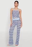 Womens Wavy Striped Crochet Pants, Blue, Size S