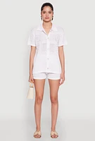 Womens Pointelle Crochet Button Front Shirt, White, Size L