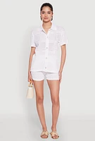 Womens Pointelle Crochet Button Front Shirt, White, Size L