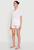 Womens Pointelle Crochet Button Front Shirt, White, Size L