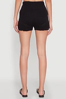 Womens Pointelle Crochet Drawstring Shorts, Black, Size XL