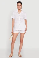 Womens Pointelle Crochet Drawstring Shorts, White, Size L