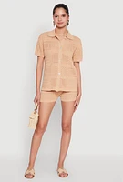 Womens Pointelle Crochet Drawstring Shorts,