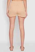 Womens Pointelle Crochet Drawstring Shorts,