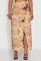 Womens High Waisted Maxi Wrap Skirt, Multi, Size L