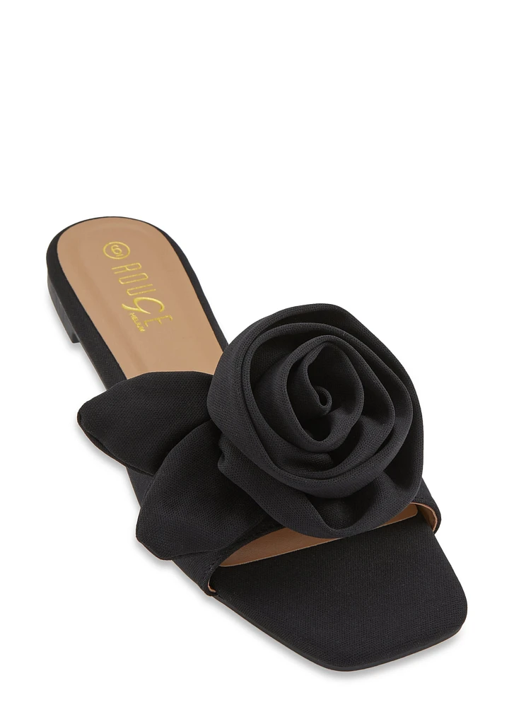 Womens Rose Band Square Toe Slide Sandals,