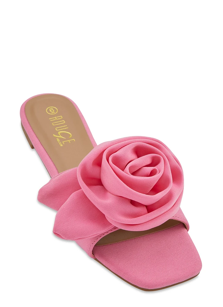 Womens Rose Band Square Toe Slide Sandals, Pink, Size 12