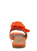 Womens Rose Band Square Toe Slide Sandals, Orange,