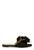 Womens Rhinestone Rose Band Slide Sandals, Black, Size 6