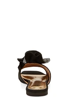 Womens Rhinestone Rose Band Slide Sandals, Black, Size 6
