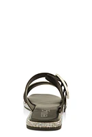 Womens Rhinestone Buckle Band Slide Sandals, Black, Size 9