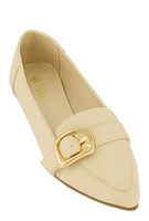 Womens Metallic Buckle Pointed Toe Flats,